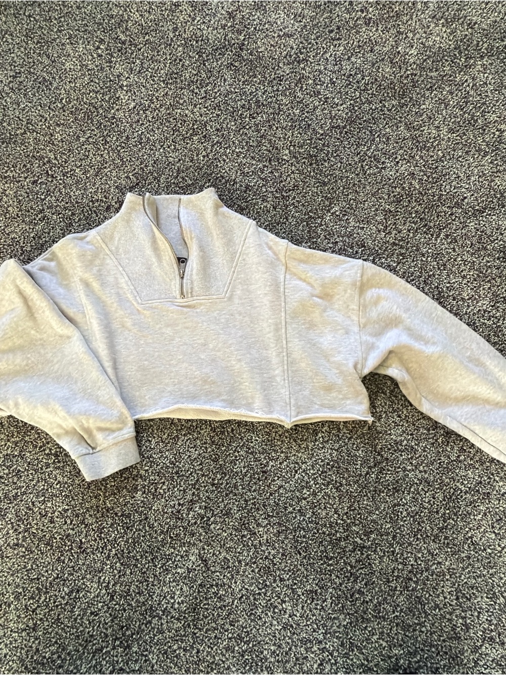 Forever 21 Light Gray Cropped Quarter-Zip Sweatshirt